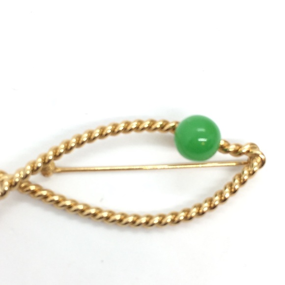 !!SOLD!! VINTAGE NAPIER FISH GREEN EYE GOLD TONE BRAIDED TWISTED WIRE BROOCH PIN - Picture 3 of 10